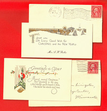 Antique  1920 & 1924 CHRISTMAS CARDS in 2 cent stamped envelopes  picture