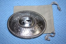 Vintage Nocona Silver Plated Praying Cowboy w Horse Belt Buckle picture