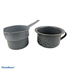 Vintage Lot of 2 Graniteware Pieces Sauce Pan Insert & Handled Bowl picture