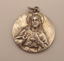 Vintage Antaya Sterling Silver Sacred Heart Jesus Mt Carmel Scapular Medal 3.51g picture