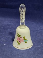 Beautiful Clear & Milk Glass Bell - Swirl Inside Handle - Hand Painted Flower  picture