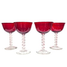 Stunning Art Deco Ruby Red Bubble Stem Champagne Tall Sherbet Glasses-Set of 4 picture