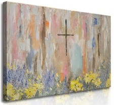 QIYFFBN Framed Cross Floral Wall Art Christian Oil Painting Canvas Prints picture