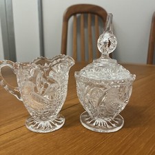 Vintage Hoffbauer Crystal Byrdes Bird Covered Sugar and Creamer Set picture