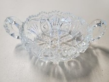 Vintage Imperial Glass Ohio 212 Clear Cut Glass Sawtooth Edge Nappy Dish Handled picture
