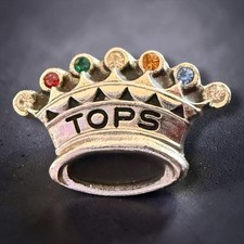 TOPS Crown Brooch Multicolor Rhinestone Silver Tone Vintage Royal Tiara Pin picture