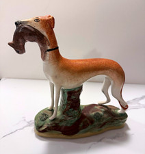 Antique Staffordshire Greyhound Dog w Hare Rabbit Figurine C.1860 England picture