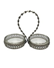 Abraplate Vintage Silver Caddy w/ Dual Round Serving Candy Dishes picture