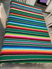 Vtg Mexican Saltillo Serape Fringed Blanket 52x82