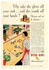 1932 Bon Ami Cleaner Vintage Print Ad Hasn't Scratched Yet Woman At Sink picture