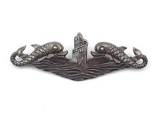 Original WWII US Navy Submarine Dolphin Badge Sterling Deep Wave H&H picture