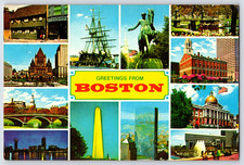 Boston Massachusetts MA Greetings Historical Landmarks Vintage Photo Postcard picture