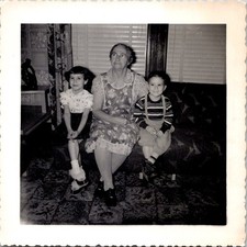 Grandmother with Children, 1950s B&W Domestic Snapshot Photo picture