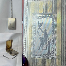 1926 Art Nouveau/ Deco Compact Wristlet Gold Plated Double Vanity Powder Box picture