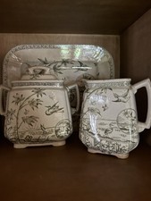 Vintage Japan Otagiri Stoneware Soup Mug Coffee Tan Blue Brown Floral Bird picture