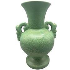 Haeger Art Pottery Geranium Leaf Frosted Matte Green Floral Handle Vase 792c 30s picture