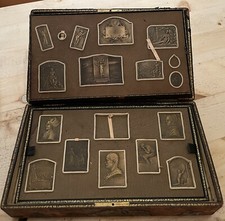 15 Bronze Plaque Medallion Stories Assorted Rare Antique Relief Plaquettes Set picture