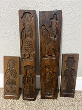 Set of 4 Antique Dutch Speculaas Springerle Cookie Mold Boards Carved Wood picture