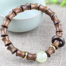 Natural Grade A Black Rosewood Bamboo Knot Bead Bracelet Luminous Pearl Jewelry picture