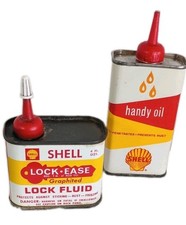 Lot Of 2 Vintage Shell Oil Cans 1950-60s Handy Oil & Lock-ease 4oz. Cans Mancave picture