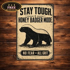 Fierce Honey Badger Animal Kingdom Retro Metal Tin Sign Cave Decor picture