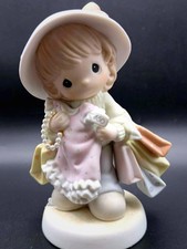Precious Moments Shopping Girl Figurine with Pink Dress picture