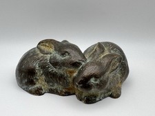Hen-Feathers Caffco Snuggling Rabbit Bunny Bronze Look Garden Sculpture Decor picture