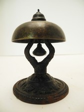 Antique PAT. 1863 & 1866 Brass and Cast Iron Ornate Hotel Desk Call Bell picture