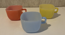 Vintage 1950’s Glasbake Pastel Square Coffee Mugs J-2265 MCM Set of 3 Stackable  picture