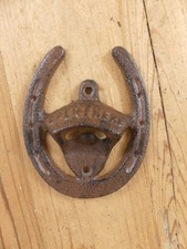 Cast Iron Horseshoe Bottle Opener Wall Mount Bar Open Here Barware Beer Soda Pop picture