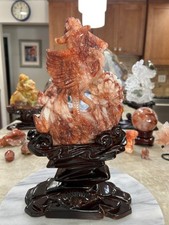 Natural Fire Quartz hand carved Phoenix Bird with custom wood stand picture