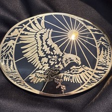 Vintage Montana Silversmiths Belt Buckle Silver/Black With Detailed Eagle Design picture