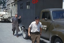 #XX153- zz Old 35mm Slide Photo- Army Truck- Man Flashing Peace Sign - 1960 picture