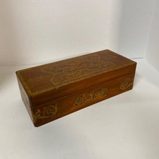 Beautiful Wood Trinket Jewelry Box • Rectangle • Velvet Lined • Stained Brown picture