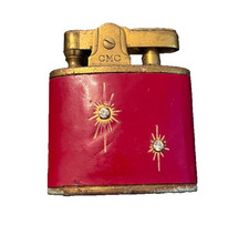Vintage Red Enamel Gold Tone Pocket Lighter Rhinestone Starburst (Untested) picture