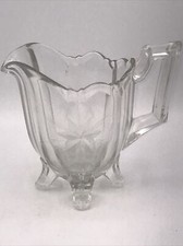 Vintage Floral Etched Glass 4 Footed Creamer 4” picture