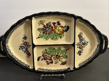 Oval Divided Relish Servicing Dish Hand Painted Flowers Japan 11.5x6.5”vtg picture