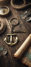 Vintage Brass Anchor Keychain Odesa Nautical Map Gift Souvenir Key Ring picture