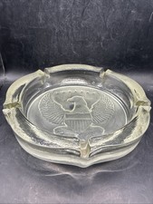 Vintage Clear Glass Eagle Ashtray 10” Patriotic Federal Style – Never Used picture