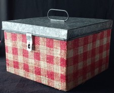 Vintage Galvanized Tin Storage Box w Handle and Latch 9.5