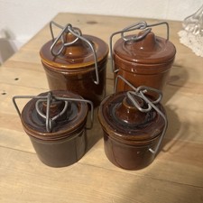 Set Of 4 Glazed Stoneware Hinged Cheese Crocks Vintage 1970s picture