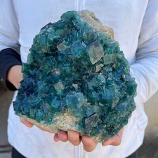 15.6lb Natural green cubic fluorite quartz crystal cluster mineral specimen picture