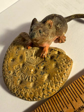 Antique Cast Iron cold painted BH Biscuits Mouse Advertising Paperweight  picture