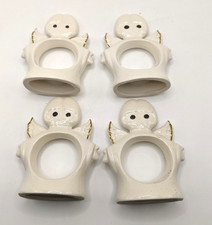 VTG Set Of 4 Ceramic ANGEL Napkin Ring Holders - Ivory Color Whimsical Faces picture