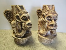 VTG 90's NOS Creepy Gargoyle Candle Holder pottery clay craft statue set picture