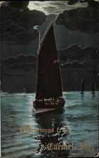 Carmel ME Maine Sailboat Night Scene Moonlight c1900-20s Vintage Postcard picture