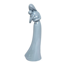 VTG Graceful Mother Holding Child Blue Glazed Ceramic Figurine 9