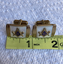 VTG Anson Cufflinks Freemason Masonic Square Compass Emblem Mother Of Pearl Set picture
