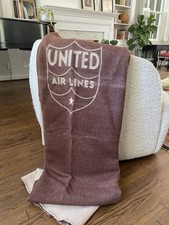 Vintage 40s 50s United Airlines 100% Wool Felt Blanket 44