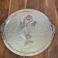 Rodney Kent Tulips 424 Vintage Hand Wrought Aluminum 17”Round Tray With Handles picture